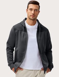 Sudadera con capucha para hombre con cremallera, informal, con cordón ajustable, con bolsillos, para hacer ejercicio, senderismo. - Product Image 4