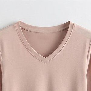 Novedades: Camiseta de Manga Larga con Cuello en V para Mujer, Tallas Grandes, con Logotipo Personalizado, 95% Modal, 5% Elastano, Transpirable, Informal, Ligera y Básica - Product Image 6