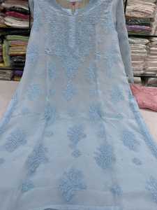 Kurta Recta de Algodón Bordada en Azul Polvo para Mujer, Compre Directamente del Proveedor - Product Image 5