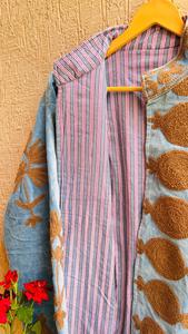 Chaqueta de terciopelo azul cielo de lujo con bordado Suzani y patrón floral, manga larga, cuello alto, estilo bohemio, ropa de abrigo de invierno para mujer - Product Image 5