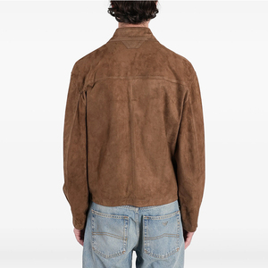 HARAZ INTERNATIONAL <b>Men</b> <b>Suede</b> Varsity <b>Jacket</b> Turn-down Collar Zipper Closure Solid Color Casual Autumn Wear Regular Fit - Product Image 4