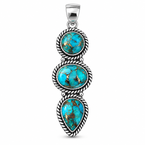 Colgante de Turquesa Azul Cobre, Plata de Ley 925, Hecho a Mano, Estilo Bohemio, Joyería Occidental, Regalo para Mujer - Product Image 5