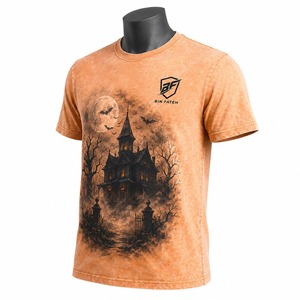 T-shirt en toile délavée 100 % coton à manches courtes pour homme, coupe classique, imprimé numérique, uni, respirant, style streetwear - Product Image 5