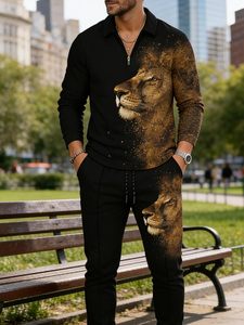 Ensemble de survêtement pour homme 2 pièces, polo à manches longues et pantalon de jogging, ensembles de survêtements décontractés, tenues de vacances - Product Image 2