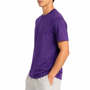 T-shirt uni violet pour homme, manches courtes, coton, coupe ajustée, col rond, couleur unie, basique, premium, confortable, respirant, doux - Product Image 4