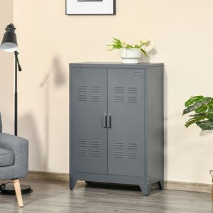 Armoire de rangement industrielle en acier gris à 2 niveaux avec étagères réglables, organisateur métallique pour la maison, le bureau et le salon - Product Image 2