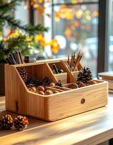 Wooden Desk Storage Container for Everyday Essentials Luxury Timber Pen Organizer for Office Decor Wooden Office Accessory <b>Caddy</b> - Product Image 5