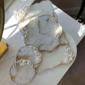 Luxury Resin <b>Serving</b> <b>Tray</b> with <b>Gold</b> Handles Marble Effect Luxury Modern Design 12x8 Inch Handmade Premium Gift Decorative <b>Tray</b> - Product Image 1