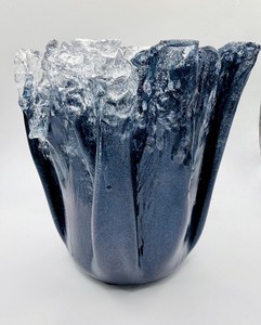 Midnight Blue Resin Flower <b>Vase</b> or Bowl – Glass Infused Sculptural Art Home Decor - Product Image 1