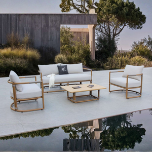 Ensemble de canapés d'extérieur contemporains en aluminium avec coussins confortables, résistants aux intempéries, pour terrasse, patio, cour. - Product Image 1