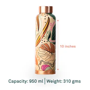 Botella de agua de cobre de 950 ml y 10 pulgadas con diseño de pegatinas multicolor Meena, material de cobre puro, patrón floral abstracto, brillante. - Product Image 4