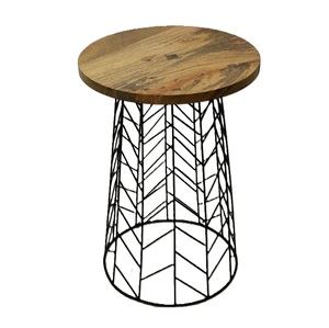 Hot Selling Modern Design Gold <b>High</b> Quality Metal Iron Frame Wooden Top <b>Side</b> <b>Table</b> for Living Room Home Furniture - Product Image 4