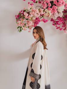 Women's Black Ankle-Length Cotton <b>Kaftan</b> With White Embroidery Traditional <b>Indian</b> Style Loose Fit Casual Wear - Product Image 3