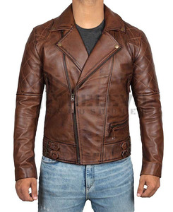 Blouson de moto matelassé vintage marron en polyester de haute qualité pour homme, style hiver, col montant, imperméable, avec logo sur le devant - Product Image 6