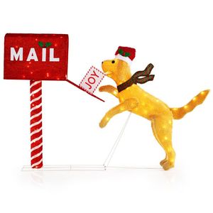 Cassetta Postale Natalizia da 3,5 Piedi con Cane Carino, 120 Luci LED Bianco Caldo, Decorazione Festiva da Esterno - Product Image 4