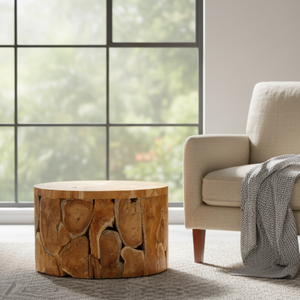 Table de salon ARTERRA en racine de teck rustique de luxe, présentant des travaux en bois artisanaux exquis mettant en valeur la base en bois naturel - Product Image 5