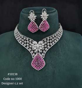 Pink CZ Jewelry <b>Set</b> 10138 Gold Color <b>Necklace</b> <b>and</b> <b>Earrings</b> Floral <b>Bridal</b> Jewelry for Wedding Party Festive Celebrations - Product Image 4
