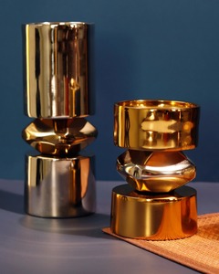 Golden Floral Pillar <b>Candle</b> Holder <b>Set</b> with Frosted Glass Shade Eco-friendly Handmade Christmas Home Decor - Product Image 3