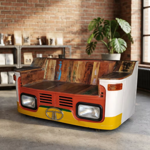 Banc de canapé inspiré des vieux camions, mobilier de style automobile vintage, reproduction de design pour cafés, salons, showrooms et garages - Product Image 1