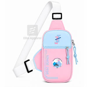 Sac banane personnalisé Jack and Jill of America avec logo brodé sur le devant, bleu ciel, fermeture éclair rose, usage quotidien décontracté pour femme - Product Image 2