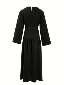 2026 Modest Casual Comfortable Women's Simple Chiffon Solid Color Strap Waist Neck Long Sleeved Breathable Eco-friendly - Product Image 3