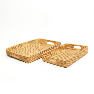 Bandeja de Servicio Rectangular de Mimbre y Ratán Hecha a Mano, Diseño Moderno para Hogar, Hotel y Restaurante, Precio al por Mayor OEM/ODM - Product Image 1