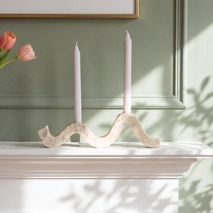 Wave Shape Candle Stand White Marble Home Decoration - Product Image 3