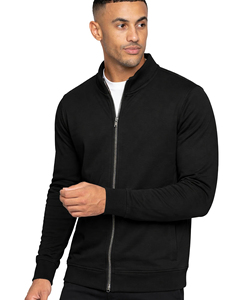 Survêtement en molleton noir pour homme, fermeture éclair intégrale, 360g, 100% coton, couleur unie, col montant, manches longues, poches latérales, vêtements d'automne - Product Image 5