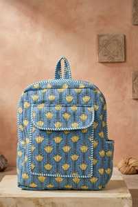 Quilted Cotton Backpack Letter Pattern Bohemian Style Softback Zipper Closure Lightweight Beach Ready Travel Daypack for Daily - Product Image 3