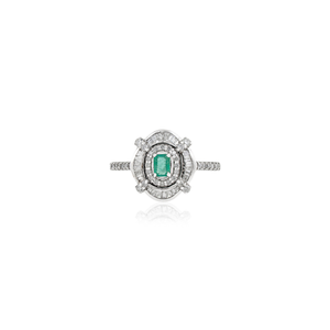 Bague de mariage unique inspirée de l'Art Déco, sertie d'émeraudes et de diamants, pour femme, or blanc 14 carats pur, dernières créations de bijoux en pierres précieuses - Product Image 1