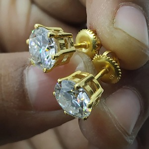 Roy Diamond RE 100 8MM 4CT Classic 6-Prong Solitaire <b>Stud</b> Earrings Sparkle Moissanite Diamond 18K Gold Plated Sterling Silver - Product Image 3