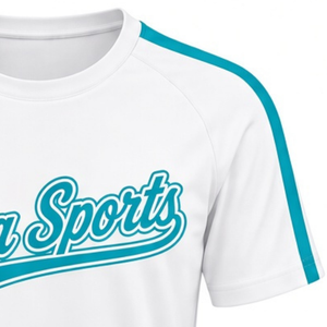 Camiseta deportiva personalizada de manga corta color blanco turquesa para equipos de animadoras, uniforme de entrenamiento y práctica para equipos de animadoras. - Product Image 4