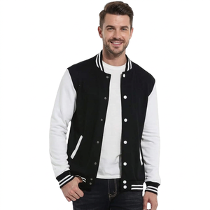 Chaqueta Deportiva Varsity de Béisbol para Hombre, con Bloques de Color, Negro y Blanco, Cierre de Botones a Presión, Cuello Alto, Manga Larga, Sudadera, Bangladesh - Product Image 3