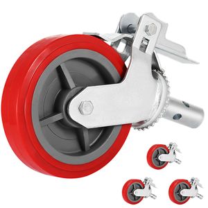 Set di 4 Ruote Girevoli per Ponteggi Resistenti da 8 Pollici, 1450 kg per Set con Freno a Stelo Bloccabile, Ruote in Polietilene Rosse - Product Image 1