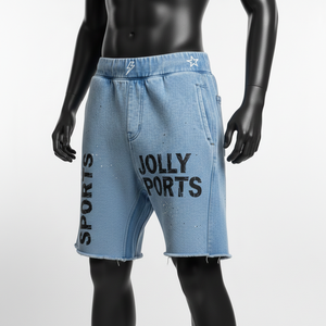 Shorts de mezclilla para hombre con lavado ácido, tela de algodón premium de 320 GSM, color azul claro vintage, estampado serigrafiado, logotipo personalizado, shorts para hombre con lavado ácido. - Product Image 4