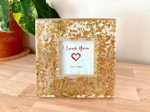 Gold Flake <b>Acrylic</b> Clear Square Photo <b>Frame</b> with Easel Stand Handmade UV Printed Customizable Home Decor Gifts REHMAN CRAFT - Product Image 1