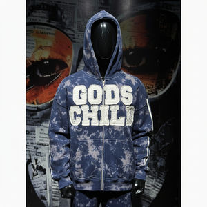 Conjuntos de Sudadera con Capucha y Pantalones de Chándal con Logotipo Bordado Personalizado, Estilo Streetwear de Invierno, Lavado Ácido, Parches Desgastados y Pedrería, 100% - Product Image 6