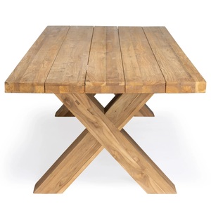 Table à manger en teck massif, design moderne avec base en X, imperméable, écologique, durable, mobilier d'intérieur pour restaurants et hôtels - Product Image 3