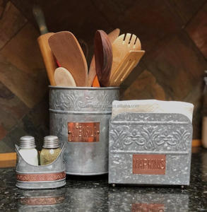 แคดดี้ช้อนส้อมโลหะชุบสังกะสีสีขาวอุปกรณ์ทำอาหารของตกแต่งห้องครัวบ้านไร่แบบทันสมัย - Product Image 1