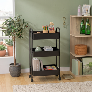 Three Tier Metal Utility Cart with <b>Wheels</b> Rectangle Shape Standing Type Minimalist Design for Storage and Organization - Product Image 1