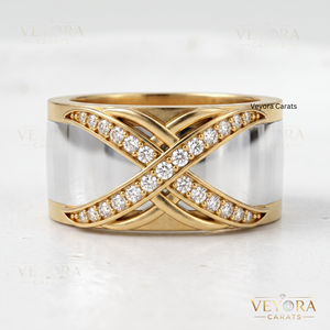 Bague Oura en Argent Sterling 925 Massif de Qualité Supérieure avec Moissanite Pavée Croisée, Finition Blanc Brillant, Accessoire de Bijouterie Élégant - Product Image 3
