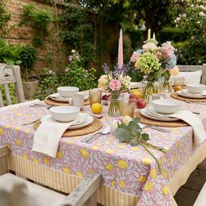 Mantel de Algodón Estampado Pastoral al Mejor Precio, con Diseño Floral de Limones, Rosa y Amarillo, para Uso en Exteriores, Lavable, Tejido, Estilo Rectangular - Product Image 6