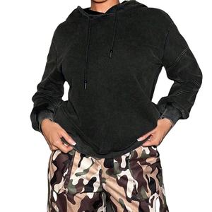Sudadera con capucha de Invierno para mujer, diseño de lavado ácido y lavado a la piedra, Sudadera de cuello de punto personalizable - Product Image 1
