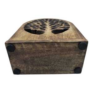 Caja de pañuelos de madera hecha a mano – Diseño de árbol tallado, decoración rústica estilo granja - Product Image 3