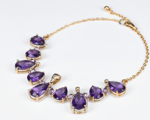 สร้อยคอพลอยอเมทิสต์สีน้ำเงินทรงหลากหลาย ดีไซน์หรูหรา เงินแท้ 925 ชุบทอง 18K สร้อยคอพลอยอเมทิสต์สีน้ำเงิน เครื่องประดับเจ้าสาว - Product Image 2