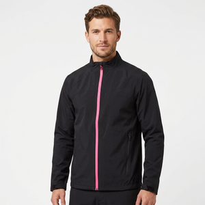 Men's Black Windproof Sporty Jacket With Pink Zipper Stand Collar Regular Fit Autumn Wear - Product Image 6