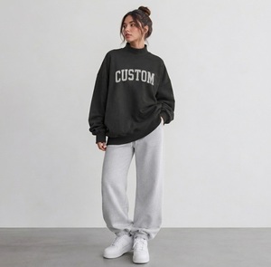 Suéter Oversize Personalizado para Mujer con Cuello Alto Simulado, Costuras en Contraste, Estilo Urbano Holgado, Fabricante OEM ODM - Product Image 1