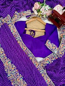 Premium Thread & Sequins Embroidery With Badhani Print Stylish Party Wear Saree With unstitched Blouse Piece - Product Image 5