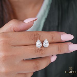 Modern Pear Shape Lab Created Diamond Halo <b>Earrings</b> Luxury Cluster Pure Shine Studs for Premium Anniversary Celebration Gift - Product Image 4