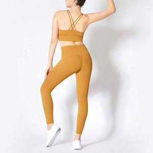 Mustard <b>Yellow</b> Solid Color Gym Set Women Plus Size Eco-Friendly Soft Nylon Spandex High Waist Leggings Fitness <b>Crop</b> <b>Top</b> Sports - Product Image 3